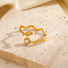 Wholesale Women's Stainless Steel And Pearl Leaf Ring With Electroplating And Retro Style