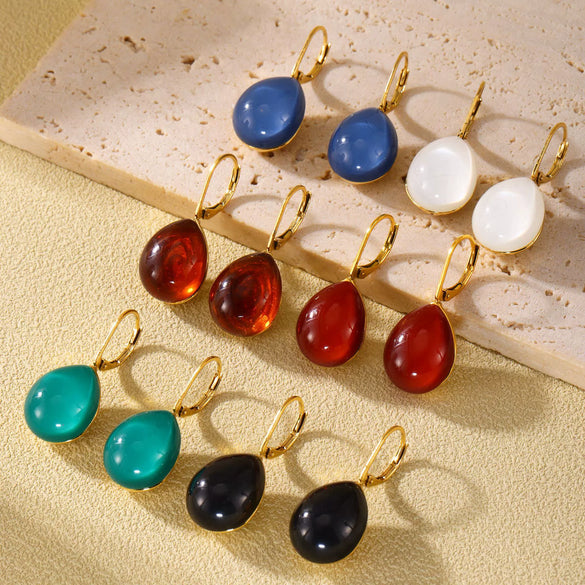 Wholesale Women's 316L Stainless Steel And Resin Geometric Electroplated Water Drops Earrings