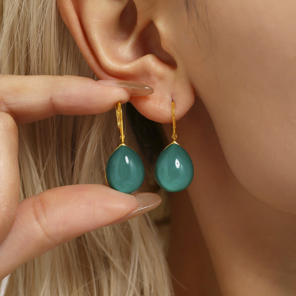 Wholesale Women's 316L Stainless Steel And Resin Geometric Electroplated Water Drops Earrings