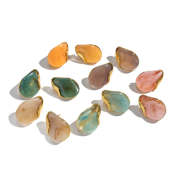 Wholesale Women's Stainless Steel And Resin Geometric Smudged Irregular Chubby Earrings With Pvd Furnace Vacuum Real Gold Plating Sweet And Cool Style