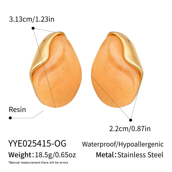 Wholesale Women's Stainless Steel And Resin Geometric Smudged Irregular Chubby Earrings With Pvd Furnace Vacuum Real Gold Plating Sweet And Cool Style