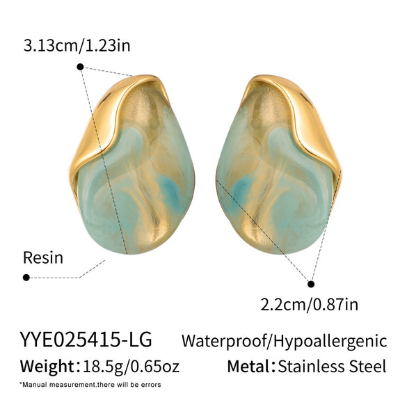 Wholesale Women's Stainless Steel And Resin Geometric Smudged Irregular Chubby Earrings With Pvd Furnace Vacuum Real Gold Plating Sweet And Cool Style