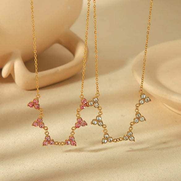Wholesale Women's Stainless Steel And Rhinestones Geometric Triangle Pendant Necklace With Electroplating Treatment Light Luxury Fashion Style