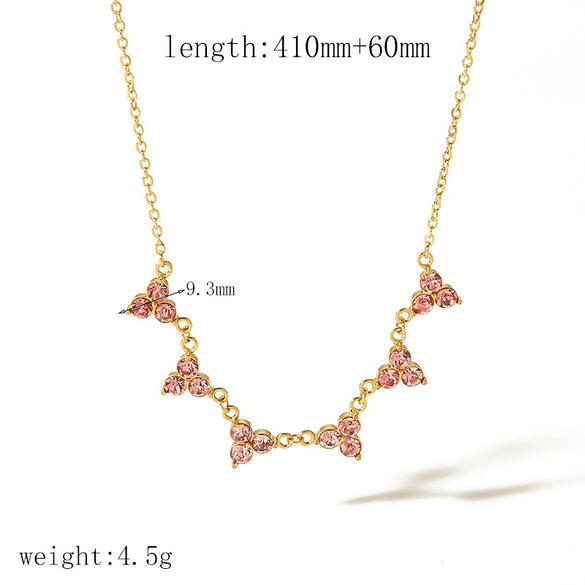 Wholesale Women's Stainless Steel And Rhinestones Geometric Triangle Pendant Necklace With Electroplating Treatment Light Luxury Fashion Style