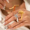 Wholesale Women's Stainless Steel And Shell Electroplated Starfish Ocean Element Open Bracelet Jewelry