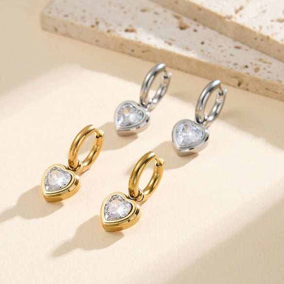Wholesale Women's 304 Stainless Steel And 925 Silver Geometric Electroplated Heart Pendant Earrings