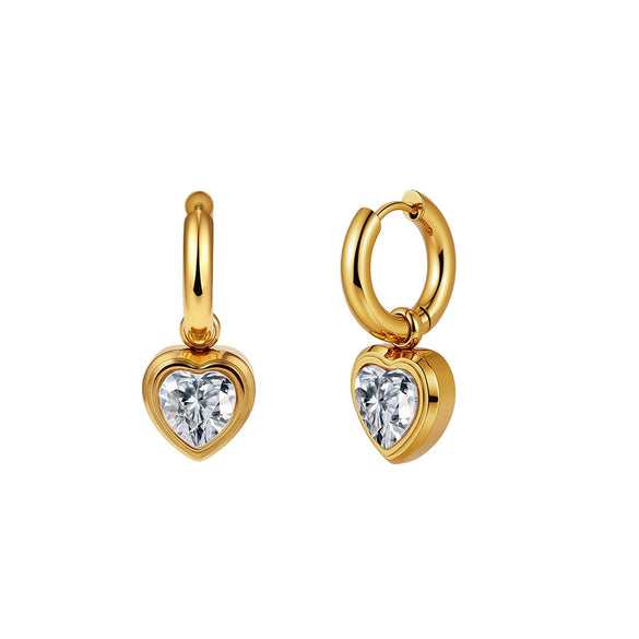 Wholesale Women's 304 Stainless Steel And 925 Silver Geometric Electroplated Heart Pendant Earrings