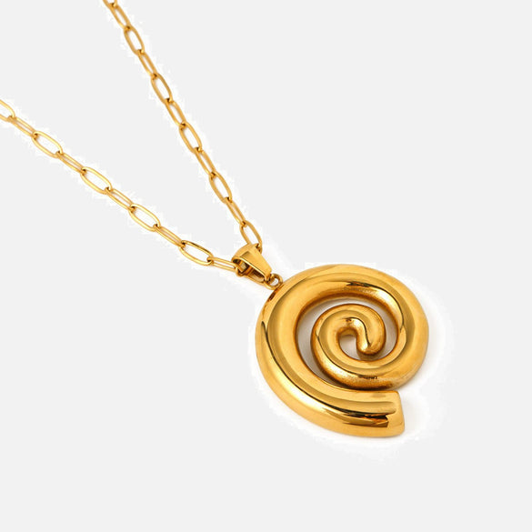 Wholesale Women's Stainless Steel And 925 Silver Geometric Threaded Hoop Pendant Necklace With Electroplating
