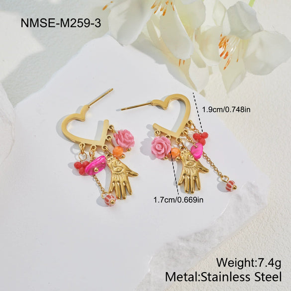 Wholesale Women's Stainless Steel And Titanium Steel Accessories Set With Heart Drop And Bell Patterns Electroplated Design