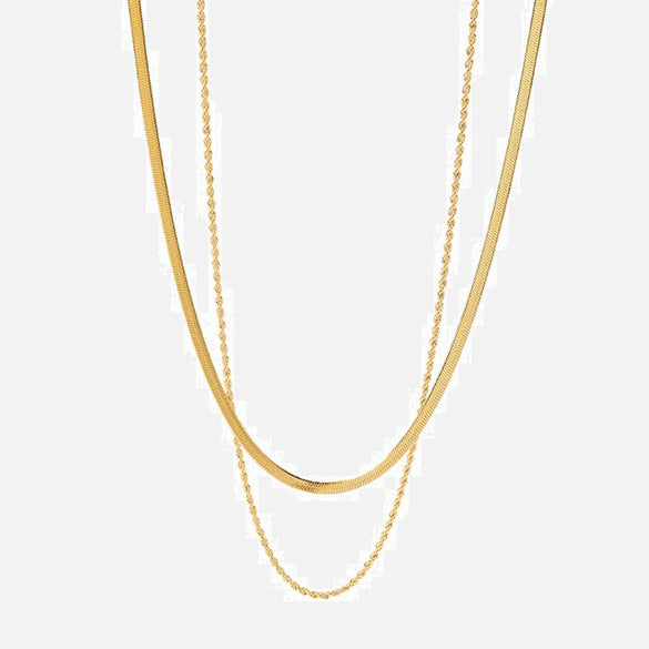 Wholesale Women's Stainless Steel And Titanium Steel Blade Chain Double Layer Necklace With Geometric Design And Electroplating