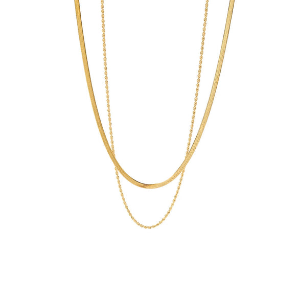 Wholesale Women's Stainless Steel And Titanium Steel Blade Chain Double Layer Necklace With Geometric Design And Electroplating