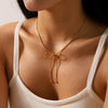 Wholesale Women's Stainless Steel And Titanium Steel Bow Geometric Retro Elegant Snake Bone Chain Necklace With Electroplating