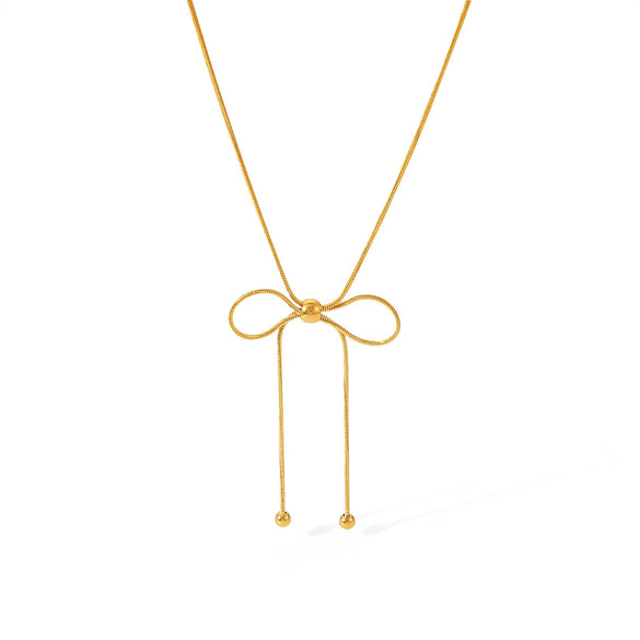 Wholesale Women's Stainless Steel And Titanium Steel Bow Geometric Retro Elegant Snake Bone Chain Necklace With Electroplating