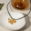 Wholesale Women's Stainless Steel And Titanium Steel Bow Pendant Necklace With Black Wax Rope And Electroplating Design