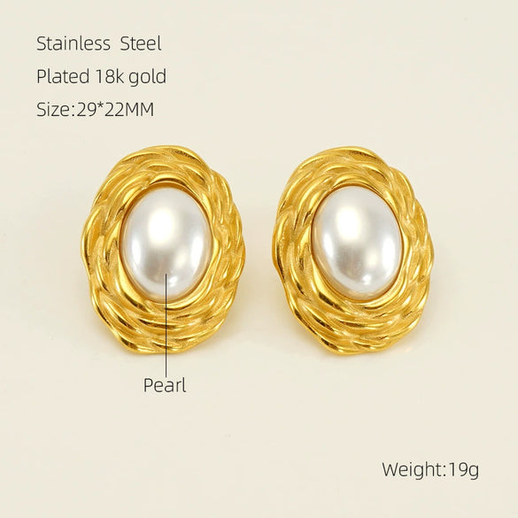 Wholesale Women's 316L Stainless Steel And Titanium Steel Braided Earrings With Geometric Pattern And 18K Gold Plated Electroplating Style