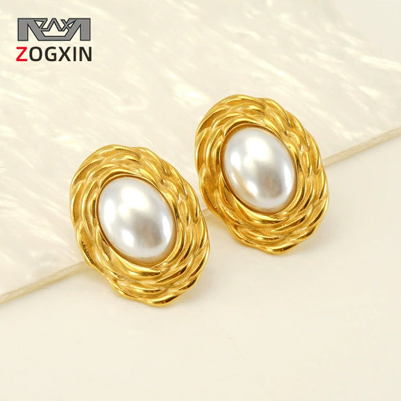 Wholesale Women's 316L Stainless Steel And Titanium Steel Braided Earrings With Geometric Pattern And 18K Gold Plated Electroplating Style