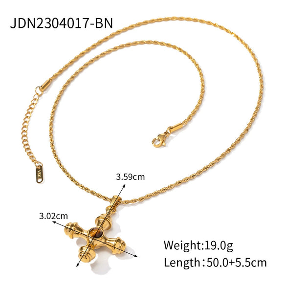Wholesale Women's Stainless Steel And Titanium Steel Cross Pendant Necklace With Geometric Pattern And 18K Gold Plated Electroplating