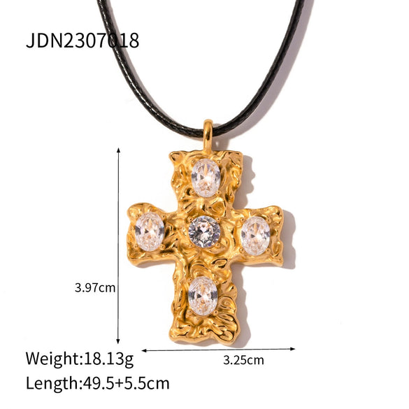 Wholesale Women's Stainless Steel And Titanium Steel Cross Pendant Necklace With Geometric Pattern And 18K Gold Plated Electroplating