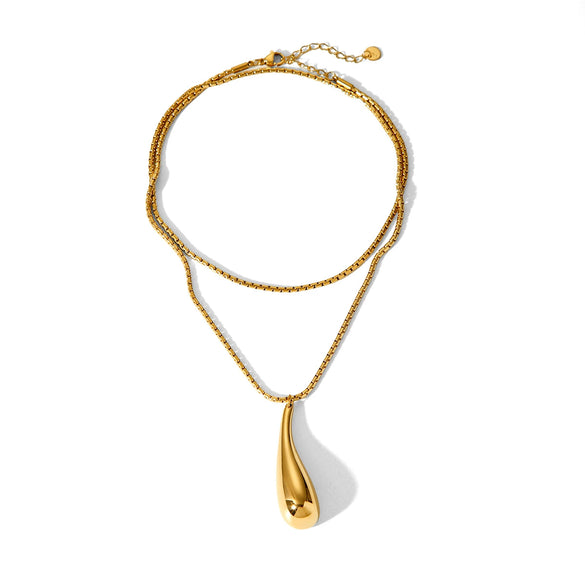 Wholesale Women's Stainless Steel And Titanium Steel Drop Shape Hollow Pendant Necklace With Electroplating