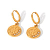 Wholesale Women's Stainless Steel And Titanium Steel Earrings With Star Shape Pvd Vacuum Plated Real Gold And Diamond