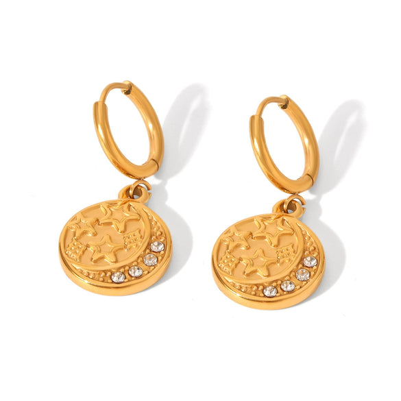 Wholesale Women's Stainless Steel And Titanium Steel Earrings With Star Shape Pvd Vacuum Plated Real Gold And Diamond