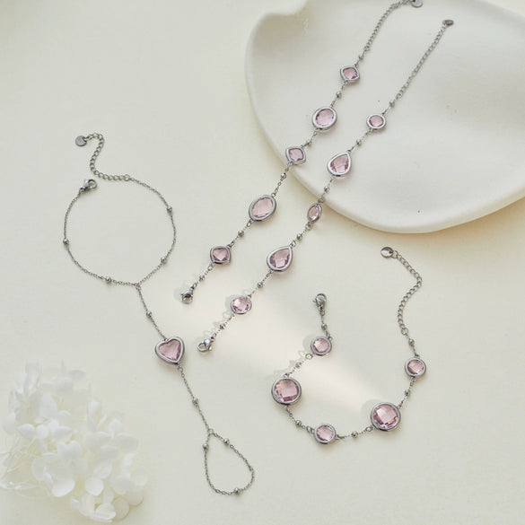 Wholesale Women's Stainless Steel And Titanium Steel Electroplated Heart Water Drop Bell Pattern Clavicle Chain Bracelet And Necklace Jewelry