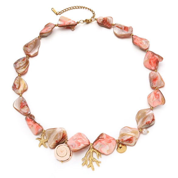 Wholesale Women's Stainless Steel And Titanium Steel Electroplated Necklace With Shell Coral Marine Design