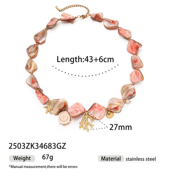 Wholesale Women's Stainless Steel And Titanium Steel Electroplated Necklace With Shell Coral Marine Design