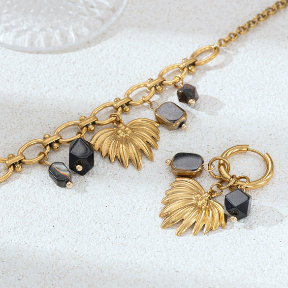Wholesale Women's Stainless Steel And Titanium Steel Electroplated Sweater Chain Necklace And Earrings Jewelry Set In Minimalist Ins Style