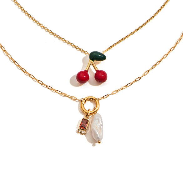 Wholesale Women's Stainless Steel And Titanium Steel Fruitshaped Sweetstyle Necklace With Electroplating Process