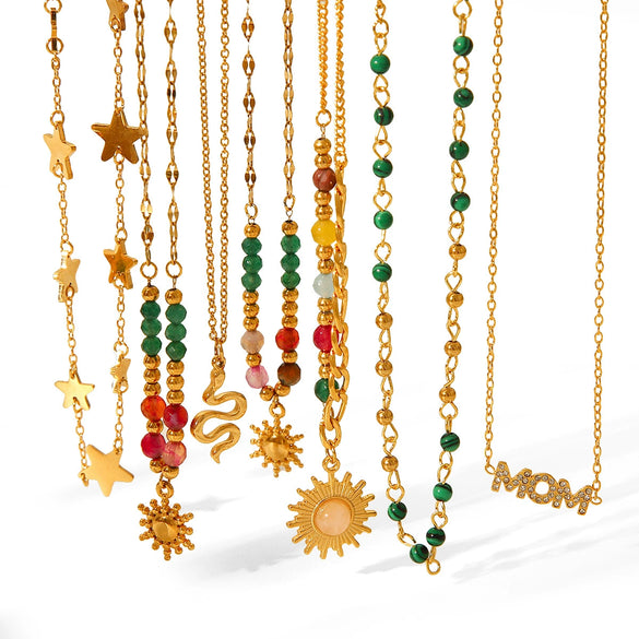 Wholesale Women's Stainless Steel And Titanium Steel Geometric Beaded Sun Pendant Necklace With Electroplating