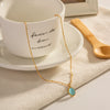 Wholesale Women's Stainless Steel And Titanium Steel Geometric Blue Opal Necklace With 18K Gold Plated Electroplating Treatment
