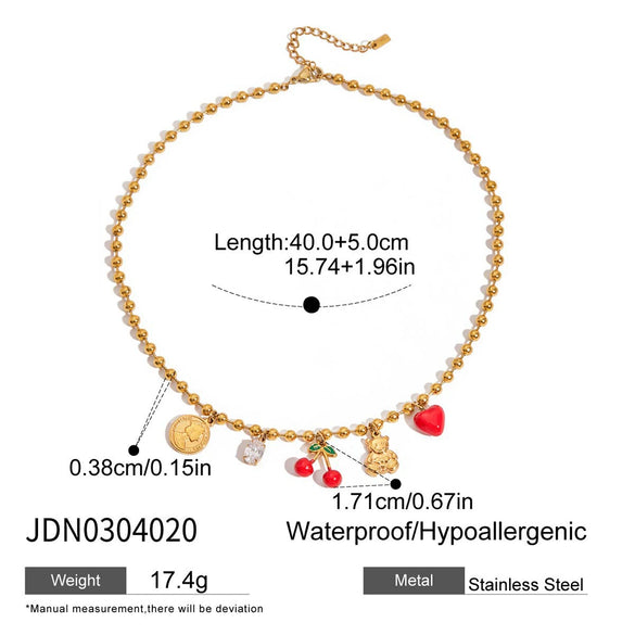 Wholesale Women's Stainless Steel And Titanium Steel Geometric Cherry Zircon Stacked Multi Layer Clavicle Chain Necklace With Electroplating