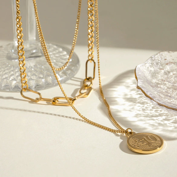 Wholesale Women's Stainless Steel And Titanium Steel Geometric Coin Wind Pendant Necklace With Electroplating And Quiet Design