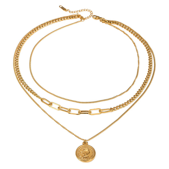 Wholesale Women's Stainless Steel And Titanium Steel Geometric Coin Wind Pendant Necklace With Electroplating And Quiet Design