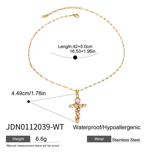 Wholesale Women's Stainless Steel And Titanium Steel Geometric Cross Pendant Lip Chain Jewelry With Electroplating And Zirconium Inlaid