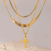 Wholesale Women's Stainless Steel And Titanium Steel Geometric Cross Pendant Three Layer Necklace With Electroplating