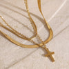 Wholesale Women's Stainless Steel And Titanium Steel Geometric Cross Pendant Three Layer Necklace With Electroplating