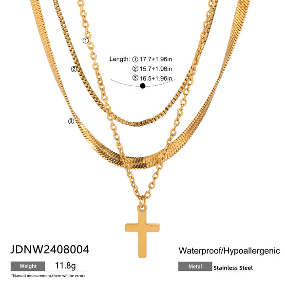 Wholesale Women's Stainless Steel And Titanium Steel Geometric Cross Pendant Three Layer Necklace With Electroplating