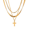 Wholesale Women's Stainless Steel And Titanium Steel Geometric Cross Pendant Three Layer Necklace With Electroplating
