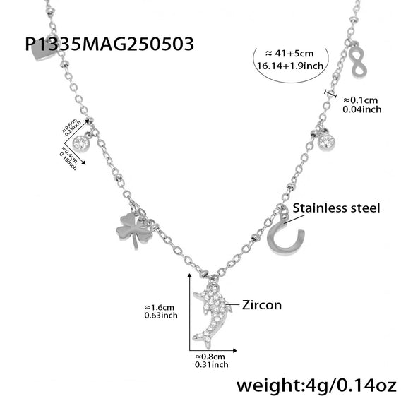 Wholesale Women's Stainless Steel And Titanium Steel Geometric Dolphin Multiaccessories Clavicle Chain Electroplated Light Luxury Elegant Necklace Jewelry