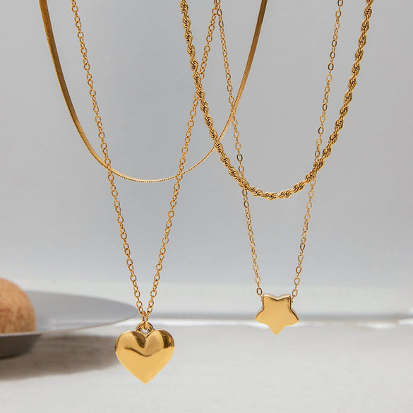 Wholesale Women's Stainless Steel And Titanium Steel Geometric Electroplated Multi Layer Necklace