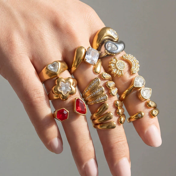 Wholesale Women's Stainless Steel And Titanium Steel Geometric Electroplated Open Stackable Ring