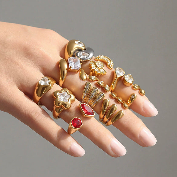 Wholesale Women's Stainless Steel And Titanium Steel Geometric Electroplated Open Stackable Ring