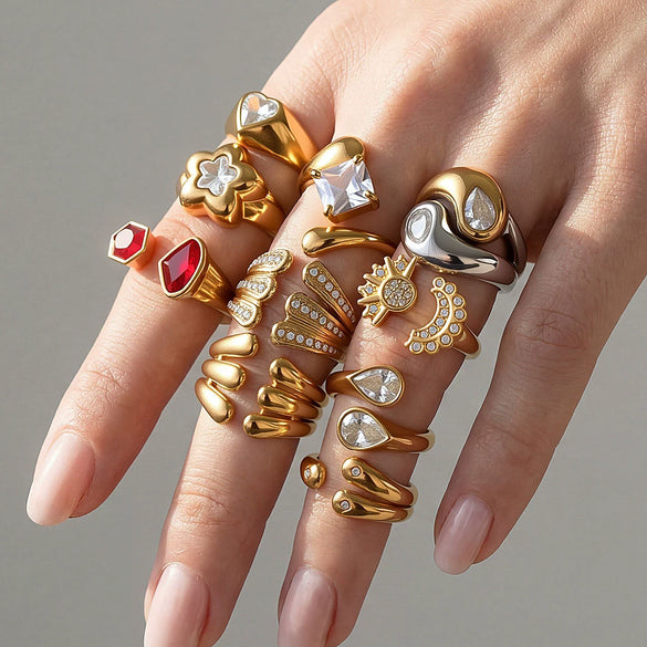 Wholesale Women's Stainless Steel And Titanium Steel Geometric Electroplated Open Stackable Ring