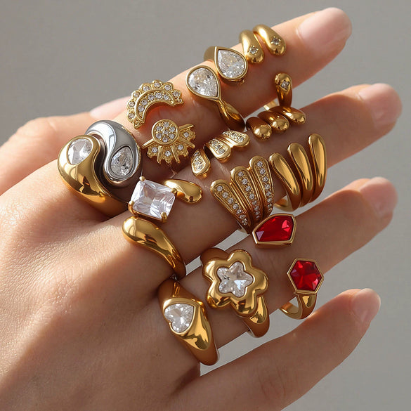 Wholesale Women's Stainless Steel And Titanium Steel Geometric Electroplated Open Stackable Ring