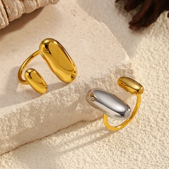 Wholesale Women's Stainless Steel And Titanium Steel Geometric Open Ring With Pvd Furnace Vacuum Real Gold Plating
