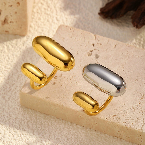 Wholesale Women's Stainless Steel And Titanium Steel Geometric Open Ring With Pvd Furnace Vacuum Real Gold Plating