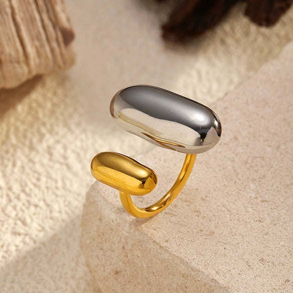 Wholesale Women's Stainless Steel And Titanium Steel Geometric Open Ring With Pvd Furnace Vacuum Real Gold Plating