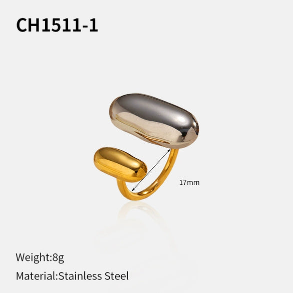 Wholesale Women's Stainless Steel And Titanium Steel Geometric Open Ring With Pvd Furnace Vacuum Real Gold Plating